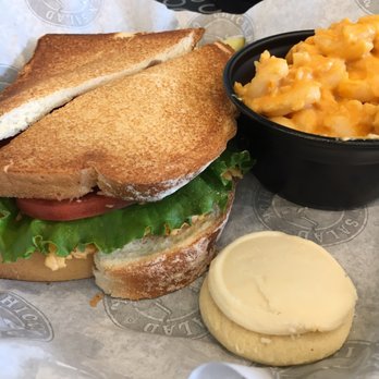 Chicken Salad Chick - Pimento Cheese BLT with mac and cheese. Came with a cookie and pickle. - Sandwiches Near Me - Spring, Texas Chicken Salad Chick - Pimento Cheese BLT with mac and cheese. Came with a cookie and pickle. - Sandwiches Near Me - Spring, Texas