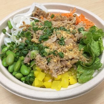 Up Roll Cafe - Honolulu - Teriyaki Chicken Bowl with white rice, takuwan, edamame, lettuce, carrots, sweet onions, green onions, fried onions, and fried garlic - Sushi Bars Near Me - Honolulu, Hawaii Up Roll Cafe - Honolulu - Teriyaki Chicken Bowl with white rice, takuwan, edamame, lettuce, carrots, sweet onions, green onions, fried onions, and fried garlic - Sushi Bars Near Me - Honolulu, Hawaii