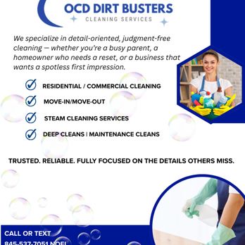 OCD Dirt Busters - Detail-oriented residential and commercial cleaning, including deep cleans and steam cleaning. Serving Orange County, NY. - Home Cleaning Near Me - New Hampton, New York