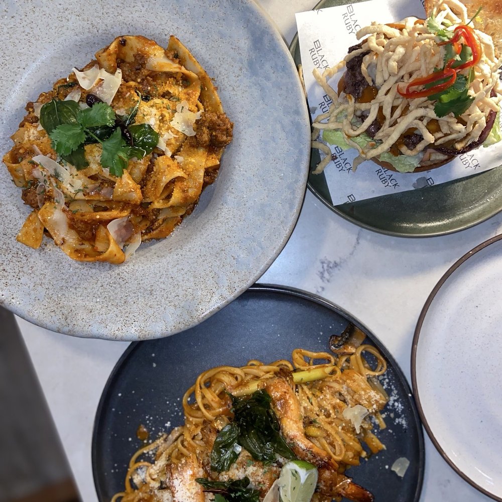 Black Ruby - Tom Yum Shrimp, Red Curry Bolognese, Khao Soi Burger - Asian Fusion Near Me - Cambridge, Massachusetts Black Ruby - Tom Yum Shrimp, Red Curry Bolognese, Khao Soi Burger - Asian Fusion Near Me - Cambridge, Massachusetts