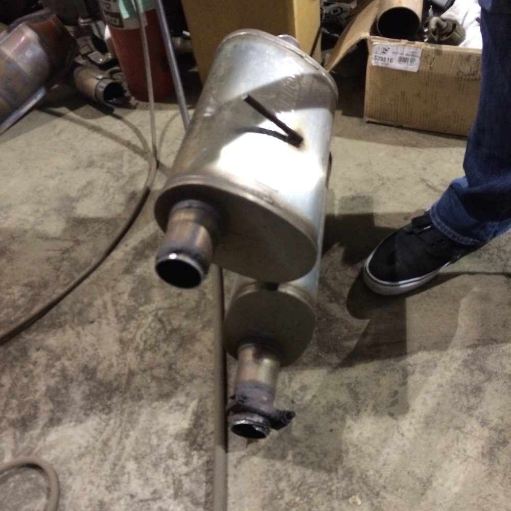 Exhaust Shop - The old, oversized, way too heavy, leaky, squeezed mufflers the other shop installed. - Auto Repair Near Me - Birmingham, Alabama