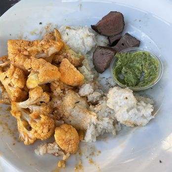 Bushfire Kitchen - Menifee - Lumpy cold rice, undercooked cauliflower and huge thick chunks of dry tri-tip. Sad. - Gluten-Free Near Me - Menifee, California