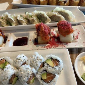 Sushi Rock - Salmon Avocado Dumpling Shrimp Tempura Roll  Crispy Rice and Spicy Tuna - Sushi Bars Near Me - Arlington, Virginia