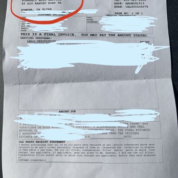 Purrfect Auto Service - In case they would say it was the wrong shop. Here is the receipt. - Auto Repair Near Me - Pomona, California