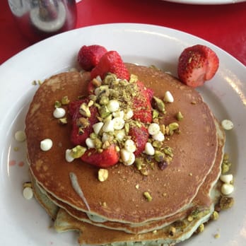 Maureen's Kitchen - White chocolate, pistachio, and strawberry pancakes. - Breakfast & Brunch Near Me - Smithtown, New York Maureen's Kitchen - White chocolate, pistachio, and strawberry pancakes. - Breakfast & Brunch Near Me - Smithtown, New York