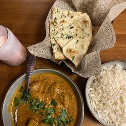 Lamb Tikka Masala, Rose Lassi, Garlic & Cilantro Naangarlic Lamb Tikka Masala, Rose Lassi, Garlic & Cilantro Naangarlic