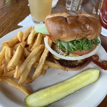 Madeline's Dining & Events - Bacon burger, side of fries & pickle. - Seafood Near Me - Cranesville, Pennsylvania Madeline's Dining & Events - Bacon burger, side of fries & pickle. - Seafood Near Me - Cranesville, Pennsylvania