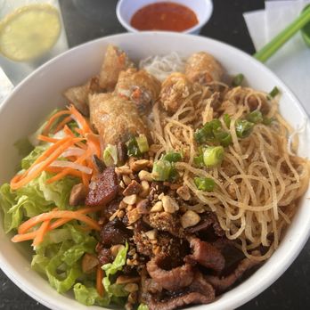 Pho Sao Bien - 40. Rice Vermicelli with Shredded Pork Skin, Grilled Pork Strips and Eggrolls - Vietnamese Near Me - Pacific Beach, California Pho Sao Bien - 40. Rice Vermicelli with Shredded Pork Skin, Grilled Pork Strips and Eggrolls - Vietnamese Near Me - Pacific Beach, California