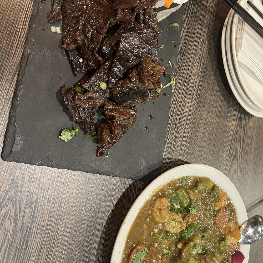 Beef jerky and Cajun shrimp gumbo Beef jerky and Cajun shrimp gumbo