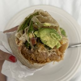 Supreme burrito with chicken and guacamole