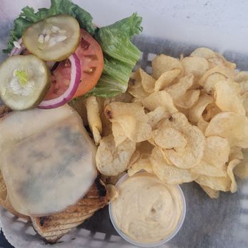 Ichabod's Bar & Grille - OUR BURGER ($13.50): 1/2 pound beef burger with the fixins'. Served with chips and 1000 Island Ranch. - Bars Near Me - Indialantic, Florida Ichabod's Bar & Grille - OUR BURGER ($13.50): 1/2 pound beef burger with the fixins'. Served with chips and 1000 Island Ranch. - Bars Near Me - Indialantic, Florida