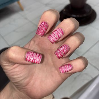 Moon Nails - Pink cat-eye with hot pink zebra - Nail Salons Near Me - Encinitas, California