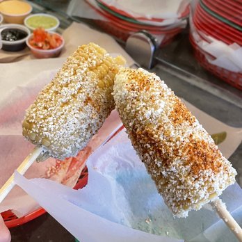 The Taco Stand - CORN ON THE COB $3.50 (7/12/23) - So affordable! Asked to cut in 1/2 - Mexican Near Me - Orange, California