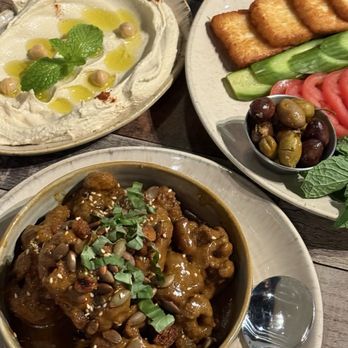 Mezza Grille - Hummus Dip, Spicy Fried Cauliflower, and Fried Haloumi - Mediterranean Near Me - Houston, Texas