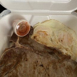T-Bone Steak, Salsa and Eggs Over Easy T-Bone Steak, Salsa and Eggs Over Easy