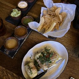 Chips and Salsa and elote Chips and Salsa and elote