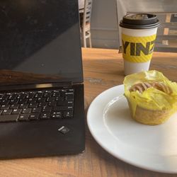 Yinz Coffee - Lemon Poppyseed muffin and green tea.