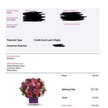 Livermore Valley Florist - Proof of purchase - Florists Near Me - Livermore, California Livermore Valley Florist - Proof of purchase - Florists Near Me - Livermore, California