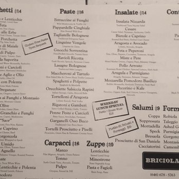 Briciola - The menu. Lots of great SOUNDING options - Italian Near Me - New York, New York