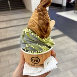 Black sesame and matcha soft serve
