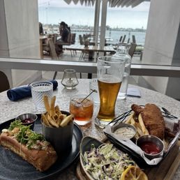 Lobster roll, fish and chips
