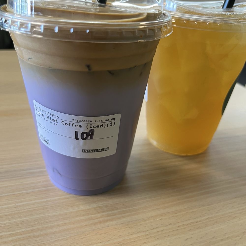 Taro Vietnamese Coffee (oat milk) and Lemon Jasmine tea Taro Vietnamese Coffee (oat milk) and Lemon Jasmine tea