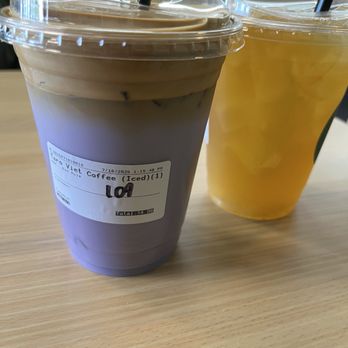 Mango House Cafe - Taro Vietnamese Coffee (oat milk) and Lemon Jasmine tea - Desserts Near Me - Arlington Heights, Illinois