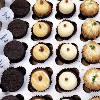 Cupcakin' Bake Shop - Left to right: vegan Oreo, salted caramel, red velvet, key lime pie, $19.50/dozen mini cupcakes! All delicious :) - Bakeries Near Me - Berkeley, California