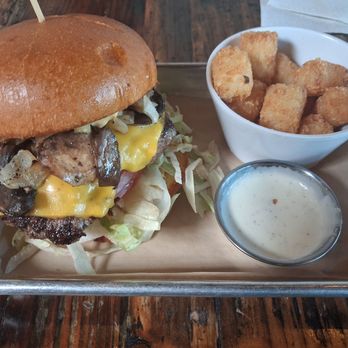 Burger Bench - Classic cheeseburger with added mushrooms; tots and ranch - American Near Me - Escondido, California