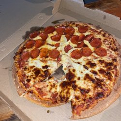 Pizza On Wheels - Sorry I'm pregnant and after waiting so long I had to take a bite. But look at that burnt cheese and grease.