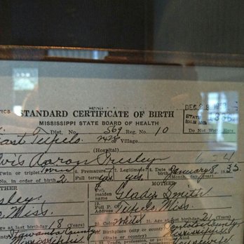 Graceland - Birth certificate of Elvis Aaron Presley, born on January 8, 1932 - Museums Near Me - Memphis, Tennessee