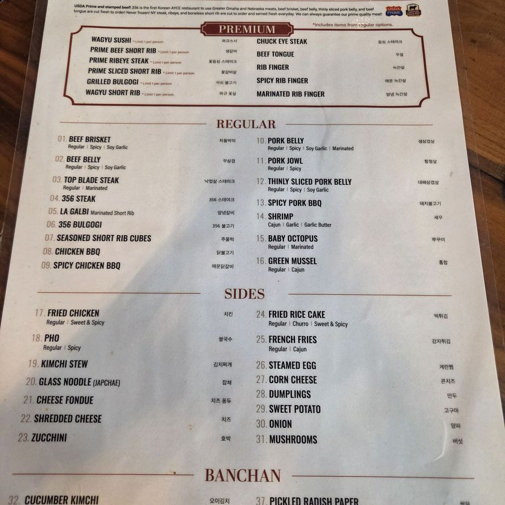 356 Korean BBQ & Bar - Front menu - Korean Near Me - Eastvale, California