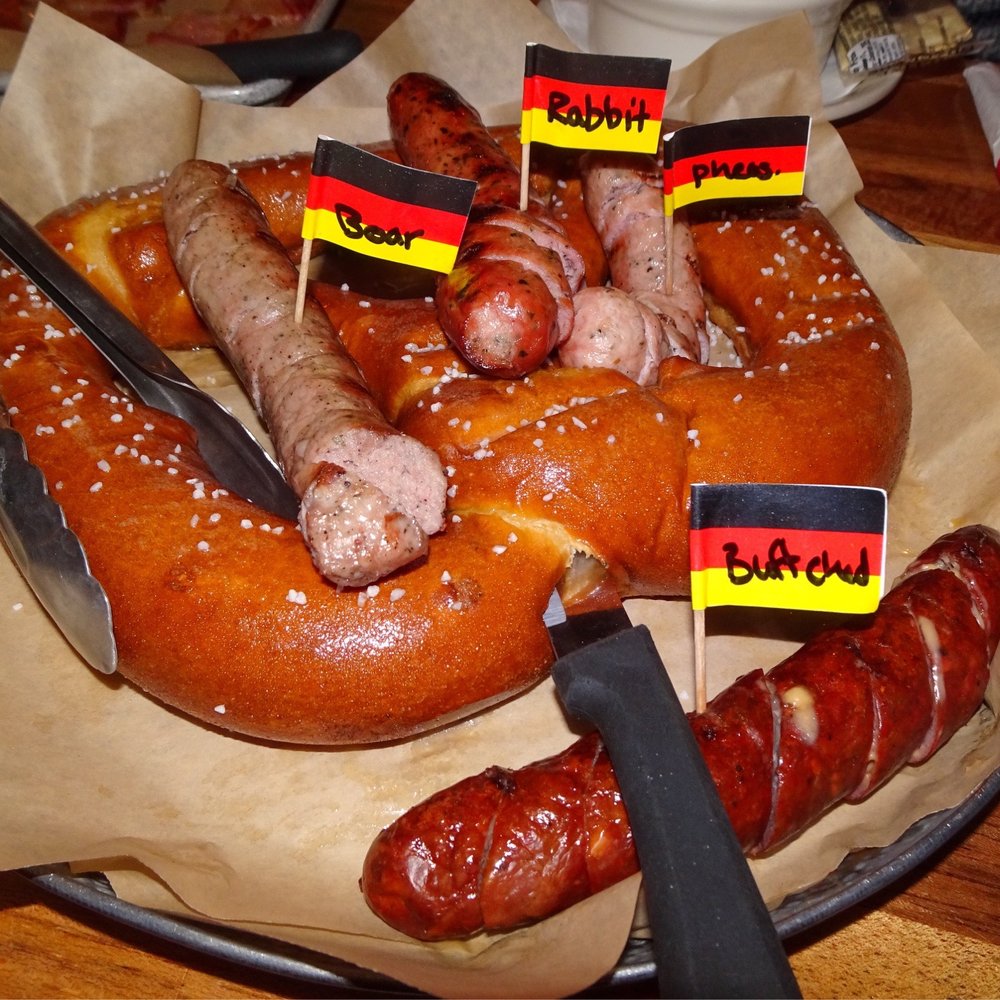 Würst Bier Hall - Giant Pretzel with exotic sausages - German Near Me - Fargo, North Dakota Würst Bier Hall - Giant Pretzel with exotic sausages - German Near Me - Fargo, North Dakota