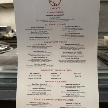 Taiyo - Menu May 2025 - note no seaweed salad or miso soul options - Sushi Bars Near Me - Chula Vista, California