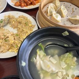 Wor wonton soup, chicken fried rice, orange chicken , pork dumplings Wor wonton soup, chicken fried rice, orange chicken , pork dumplings