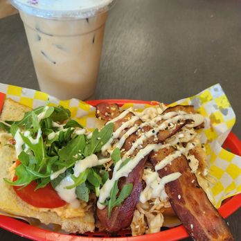 C4 Coffee - Iced Rose Gold Latte and C4 Signature Sandwich - Coffee & Tea Near Me - Virginia Beach, Virginia
