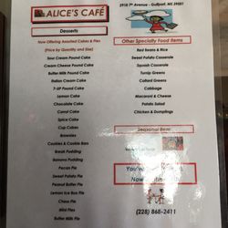 Alice's Cafe - Desserts list