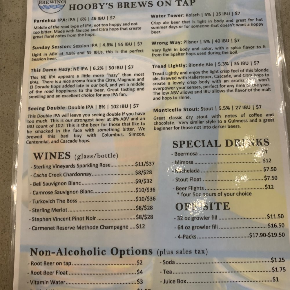 Hooby’s Brewing - Drink menu - Breweries Near Me - Winters, California