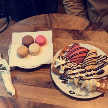Amorino - macaroons and waffle topped with gelato, whipped cream, and chocolate - Ice Cream & Frozen Yogurt Near Me - Prague, Puerto Rico