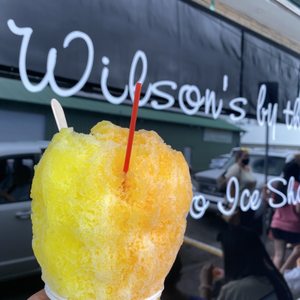 Photo of Wilson's By the Bay - Hilo, HI, United States. Pineapple and lilikoi flavor with vanilla ice cream on the bottom!