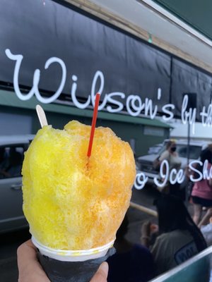 Photo of Wilson's By the Bay - Hilo, HI, US. Pineapple and lilikoi flavor with vanilla ice cream on the bottom!