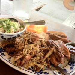 Big Kahuna's BBQ & Catering - Kalua pig, grilled chicken with a side of fruit salad and big kahuna chili
