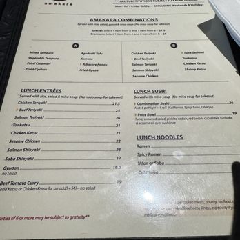 Amakara - Menu - Sushi Bars Near Me - Dublin, California