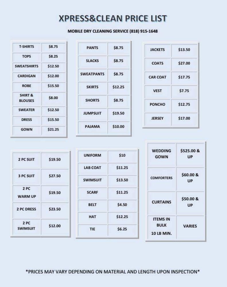 XPRESS&CLEAN MOBILE DRY CLEANERS 24 Photos Van Nuys, CA Yelp