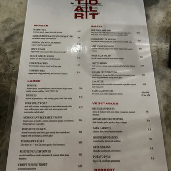Starbolt - Food menu night one - New American Near Me - Philadelphia, Pennsylvania