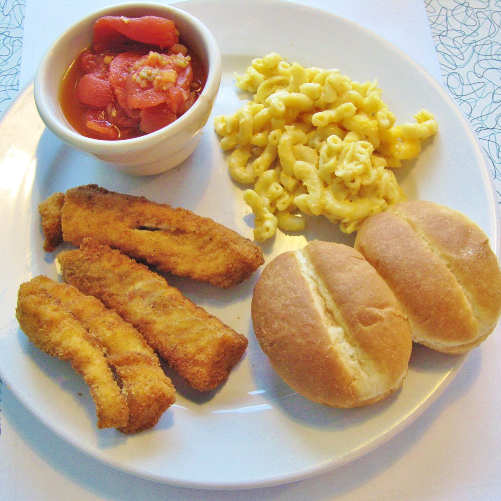 Bing's Diner - Friday's Dinner Special... Fish with macaroni & cheese, stewed tomatoes & dinner rolls. - Diners Near Me - Burnham, Pennsylvania