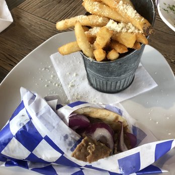 Bakkhus Taverna - Gyro sandwich with Parmesan Fries - Greek Near Me - Kemah, Texas