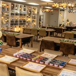Pedalisa Art - Our Turkish mosaic lamp workshop setup, ready for guests to create their own handmade lamp.
