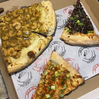 Cuts & Slices - Curry shrimp, sweet Thai chili salmon and teriyaki oxtail - Pizza Near Me - St Albans, New York Cuts & Slices - Curry shrimp, sweet Thai chili salmon and teriyaki oxtail - Pizza Near Me - St Albans, New York