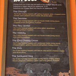 Junkyard Dogs - Hot Dog Menu
